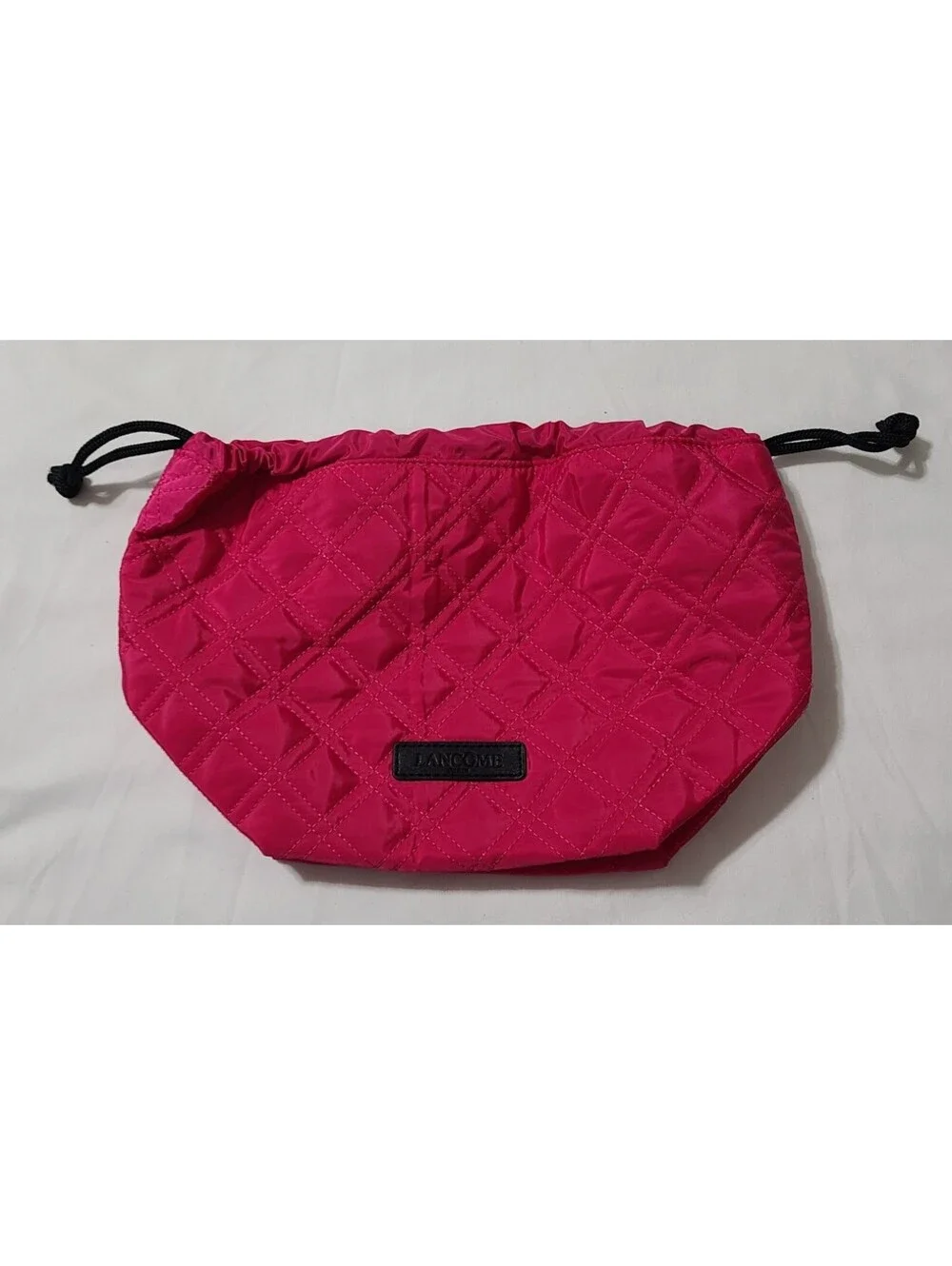 Lancome Signature Cosmetic Makeup Bag Sz Medium Pink Nylon Drawstring Travel EUC